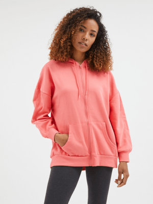 Coral Oversized Longline Zip Through Hoodie Women at ASDA