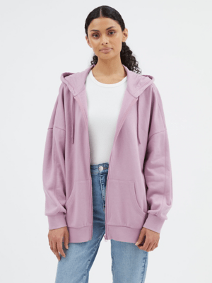 Purple Oversized Longline Zip Through Hoodie Women at ASDA