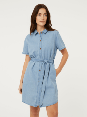 Blue Denim Belted Shirt Dress Women at ASDA