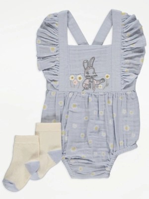 Peter Rabbit Lily Bobtail Romper and Socks Outfit Baby at ASDA