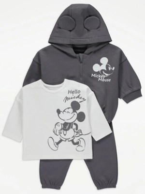 Disney Mickey Mouse Grey Zip Up Hoodie Top and Trousers Outfit Baby