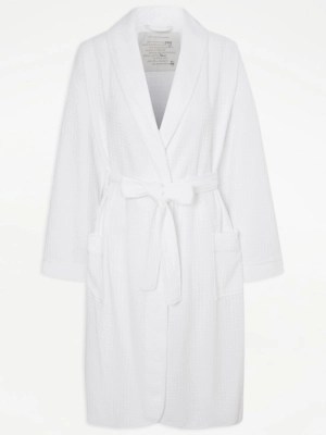 White Waffle Texture Dressing Gown Lingerie at ASDA