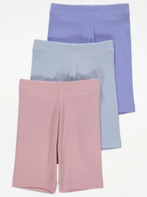 Pastel Ribbed Cycling Shorts 3 Pack Kids at ASDA