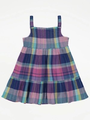 Purple Checked Woven Dress Kids at ASDA