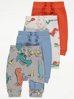 Dinosaur Jersey Joggers 4 Pack Baby at ASDA