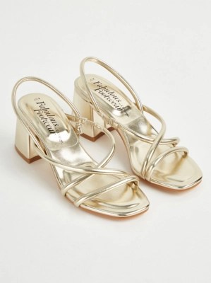 Gold Strappy Heeled Sandals Women at ASDA