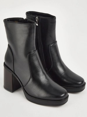 Black Faux Leather Ankle Boots Women at ASDA