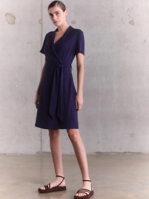 EXCLUSIVE Navy Linen Blend Belted Wrap Dress Women at ASDA