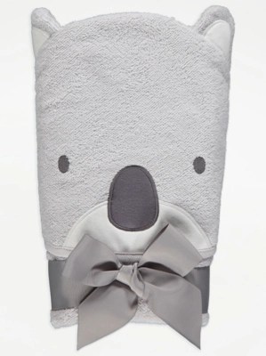 Grey Koala Hooded Towel Baby at ASDA