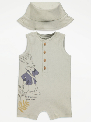 Peter Rabbit Neutral Romper and Hat Outfit Baby at ASDA