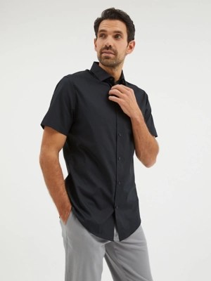 Black Short Sleeve Regular Fit Plain Shirt Men at ASDA