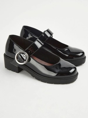 Black Patent Heeled Mary Jane School Shoes School at ASDA