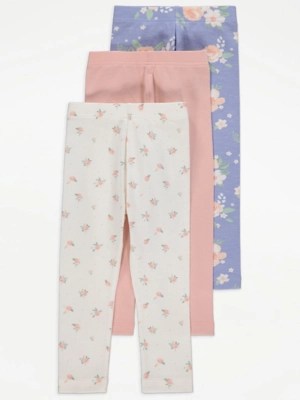 Floral Leggings 3 Pack Kids at ASDA