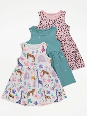 Bright Floral Jungle Animal Dresses 3 Pack Kids at ASDA