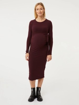 Maternity Berry Ribbed Long Sleeve Midi Dress Women at ASDA