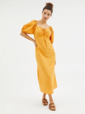Apricot Ruched Linen Blend Midi Dress Women at ASDA