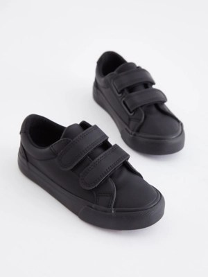 Black Double Strap Scuff Resistant Cupsole Trainers School