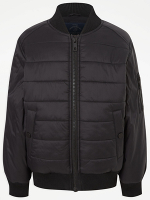 Black Quilted Bomber Jacket Kids at ASDA