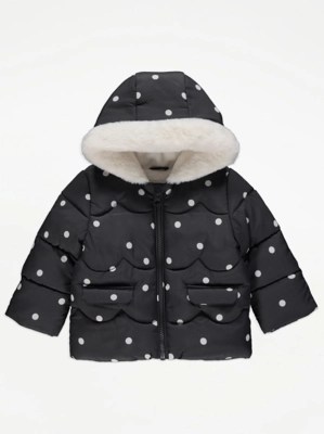 Charcoal Grey Spotty Padded Coat Baby at ASDA