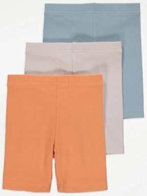Plain Ribbed Cycling Shorts 3 Pack Kids at ASDA