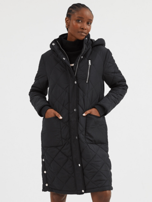 Black Quilted Parka Coat Women at ASDA