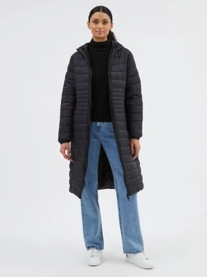 Black Longline Padded Coat Women at ASDA