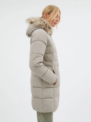 Neutral Faux Fur Hooded Longline Padded Coat Women at ASDA