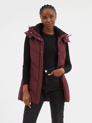 Burgundy Mid Length Padded Gilet Women at ASDA