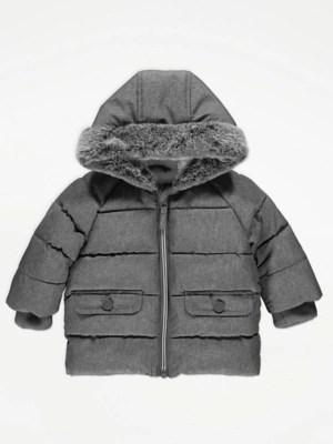 Grey Textured Padded Coat Baby at ASDA