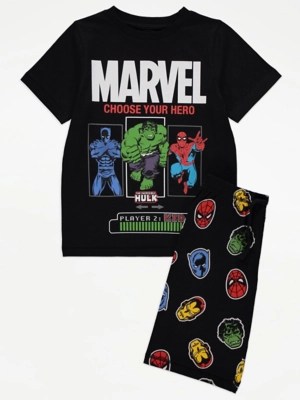 Marvel Black Matching Character Print Short Pyjamas Kids at ASDA
