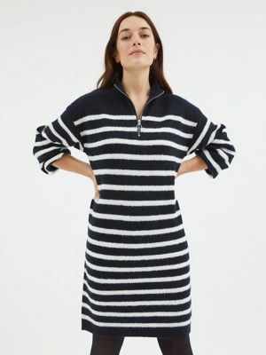 Navy Striped Zip Up Knitted Dress Women at ASDA