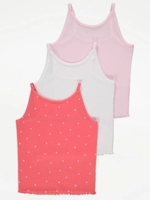 Pink Frill Spot Cami Vests 3 Pack Kids at ASDA