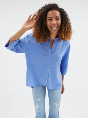 Blue Textured Oversized Shirt Women at ASDA