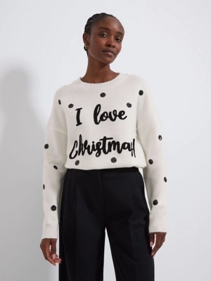 Cream I Love Christmas Spot Christmas Jumper Women at ASDA