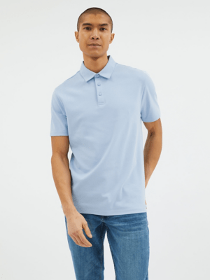Light Blue Mercerised Plain Polo Shirt Men at ASDA