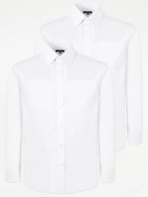 White Regular Fit Long Sleeve Formal Shirts 2 Pack Men at ASDA