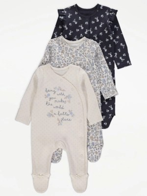 Pretty Floral Sleepsuits 3 Pack Baby at ASDA