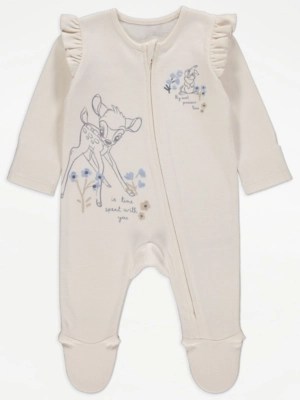 Disney Bambi Neutral Zip Up Sleepsuit Baby at ASDA
