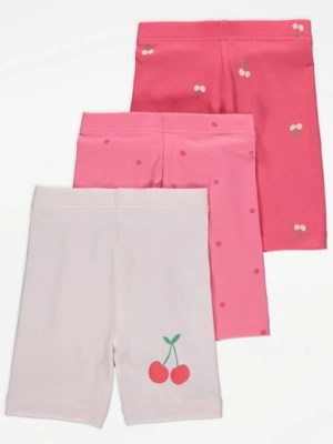 Pink Cherry Ribbed Cycling Shorts 3 Pack Kids at ASDA