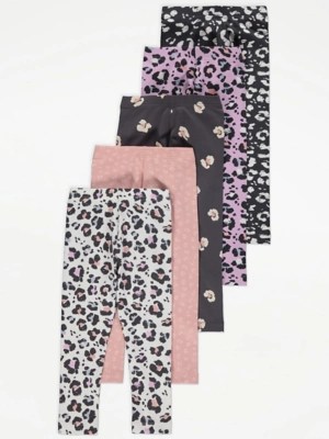 Animal Print Leggings 5 Pack Kids at ASDA