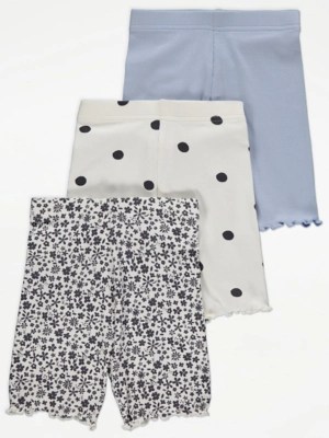 Floral Spot Ribbed Cycling Shorts 3 Pack Kids at ASDA