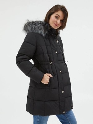 Maternity Black Padded Longline Coat Women at ASDA