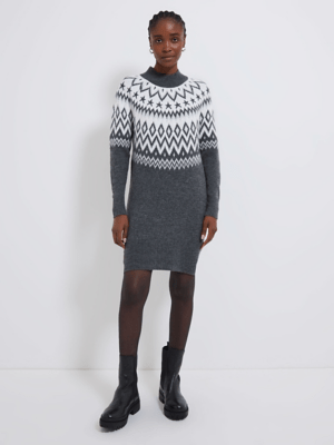 Grey Fairisle Christmas Jumper Dress Women at ASDA