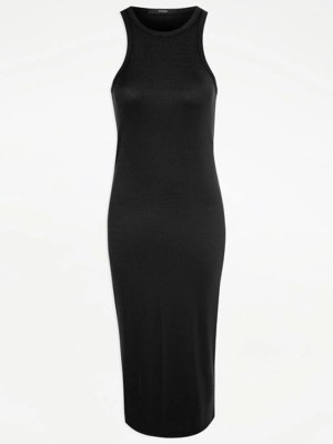 Black Ribbed Midi Dress Women at ASDA