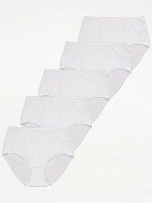 White Full Brief Knickers 5 Pack Lingerie at ASDA