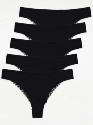 Black Lace Back Brazilian Knickers 5 pack Lingerie at ASDA