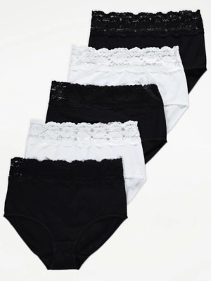 Lace Top Full Brief Knickers 5 Pack Lingerie at ASDA