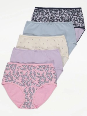 Paisley Full Brief Knickers 5 Pack Lingerie at ASDA