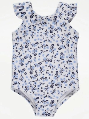 Blue Floral Print Swimsuit Baby at ASDA