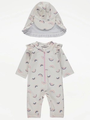 Rainbow Sunsafe All In One Swimsuit and Keppi Hat Baby at ASDA